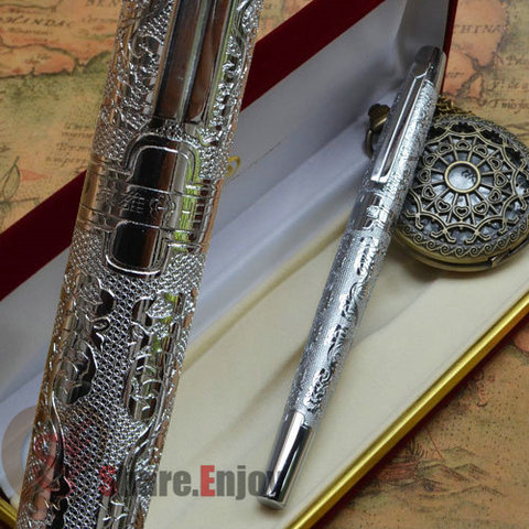 FOUNTAIN PEN MEDIUM NIB HERO 103 ELEGANT SILVER WITH FLOWER EMBOSSED NOT ORIGINAL BOX AS PICTURE ► Photo 1/1