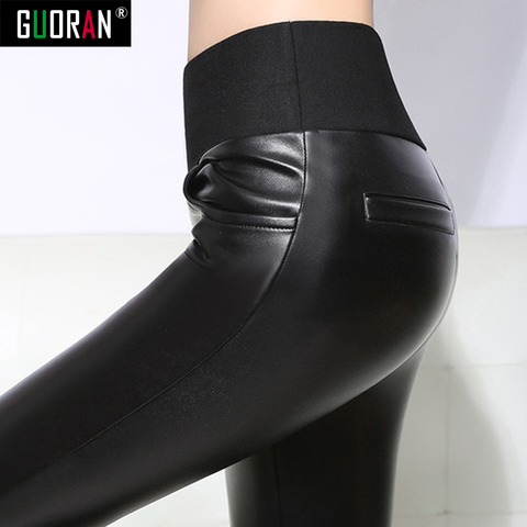 Plus size 6XL Winter pants Woman Faux Leather Trousers Velvet high waist Thicken Casual Legging Skinny Pencil Pants for work ► Photo 1/6