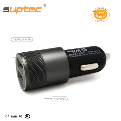 SUPTEC Universal Car Charger Metal Dual USB Adapter Fast Charging for iPhone 8 7 6 Samsung Xiaomi Cigarette Lighter Car-Charger ► Photo 1/6