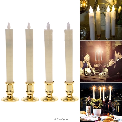 2Pcs Electric Flickering Flameless Led Candle Lights With 2 Removable Gold Bases ► Photo 1/6