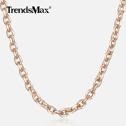 585 Rose Gold Necklace For Women Girl Thin Rolo Cable Link Chain Necklaces Elegant Woman Jewelry Gifts Dropshipping 2mm CN14 ► Photo 1/6