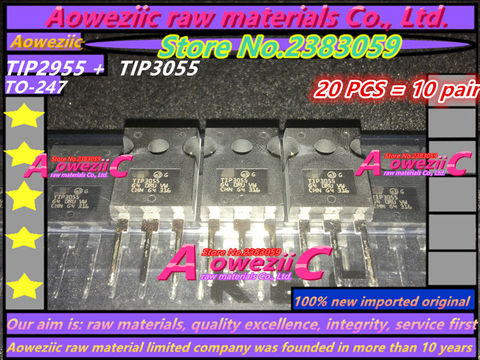 Aoweziic  100% new imported original  TIP2955  TIP3055 TO-247  Power amplifier transistor 15A 100V  (  20 PCS= 10 pair ) ► Photo 1/2
