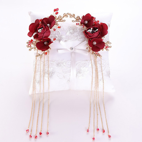 Chinese Classic Bride Wedding Hair Jewelry Accessories Red Rose Flower Tassel Hair Pins Crystal Bridal Hairpins Headpiece BH ► Photo 1/6