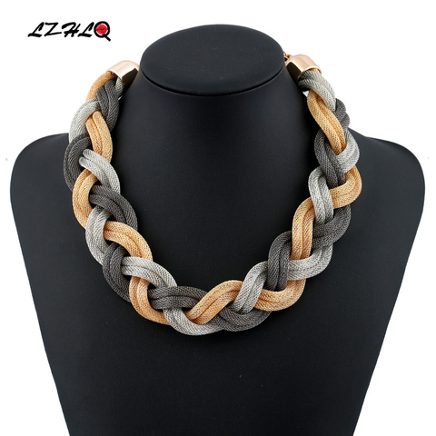 LZHLQ 2022 Fashion Metal Choker Necklaces Trendy Multilayer Twist Torques String Geometric Clavicle Chain Punk Jewelry Statement ► Photo 1/6