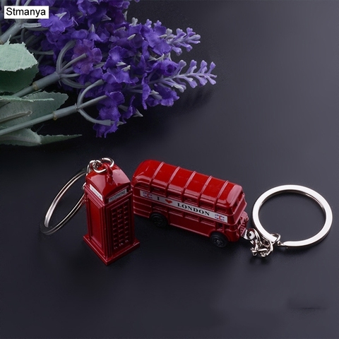 Fashion Metal Key Chain Double deck bus Pendants Car Key Holder phone booth Bag Charm Accessories New Keychain Gift K1707 ► Photo 1/6