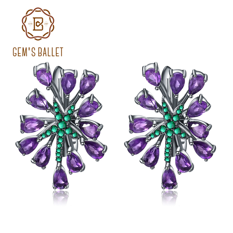 GEM'S BALLET 4.69Ct Natural Amethyst Gemstone Clip Earrings 925 Sterling Sliver Vintage Gothic Punk Earrings For Women Party  ► Photo 1/1