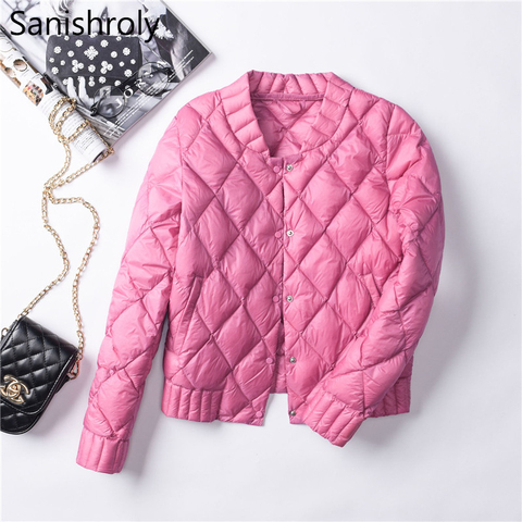 Sanishroly Women White Duck Down Jacket Autumn Winter Female Button Ultra Light Down Coat Parka Short Tops Plus Size 3XL SE564 ► Photo 1/6