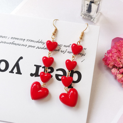 Korean Style Lovely Heart Pendant Long Tassel Earrings Red Peach Heart Drop Earrings For Women Girls Best Gift Wholesale ► Photo 1/6