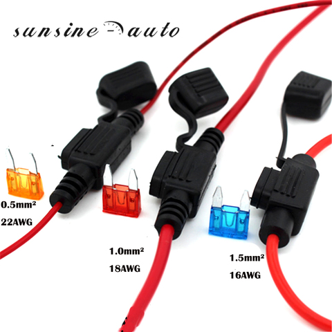Mini Small Auto Fuse Holder 16AWG and Car Blade Fuse 22AWG 18AWG 16AWG Wire cable ► Photo 1/1