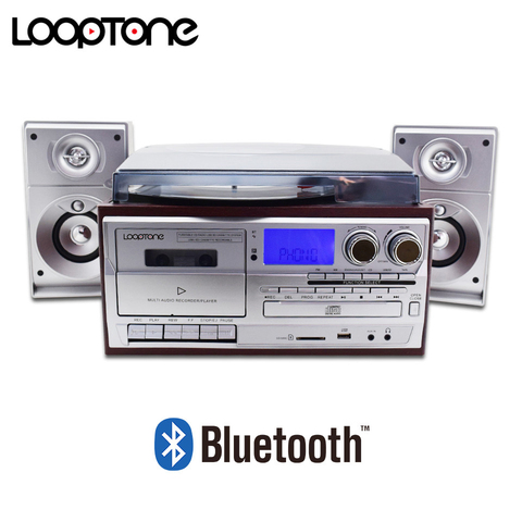LoopTone Bluetooth Turntable Player 3 Speed Vinyl Record Player+Cassette Player+MP3 Player+CD Player+USB Recorder+AM/FM Radio ► Photo 1/6