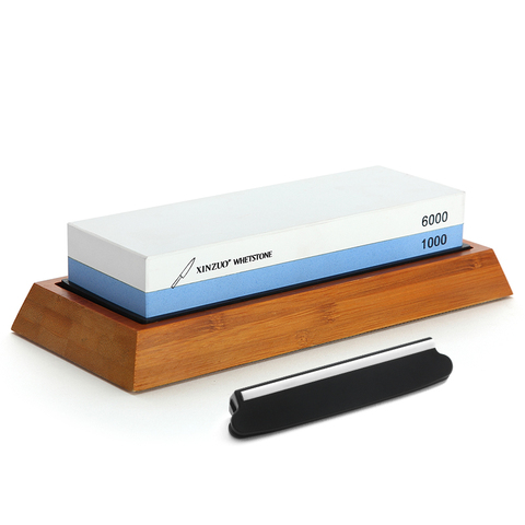 XINZUO Double Side 1000/6000 Grit Whetstone Professional Knife Sharpener Sharpening Stones with Angle Guide &Bamboo Holder ► Photo 1/6