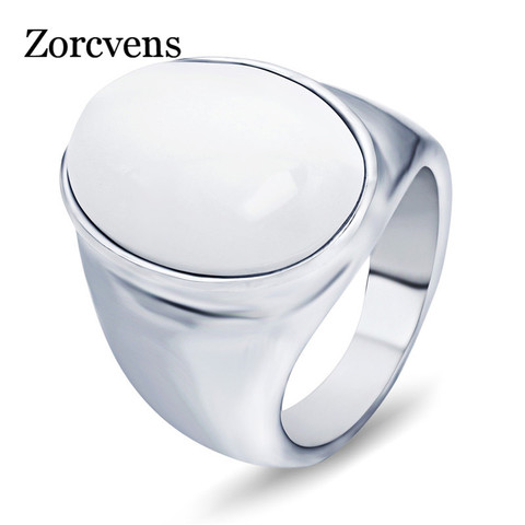 ZORCVENS Top Fashion Stainless Steel Pretty White/Red Brown Opal Rings For Men Oval Shape Charm Ladies Stone Jewelry ► Photo 1/6