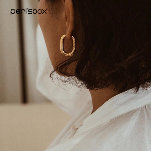 Peri'sBox Best Selling French Gold Chic O Shaped Hoop Earrings Women's Chunky Hoops Geometrical Brass Earrings Minimalist ► Photo 1/6