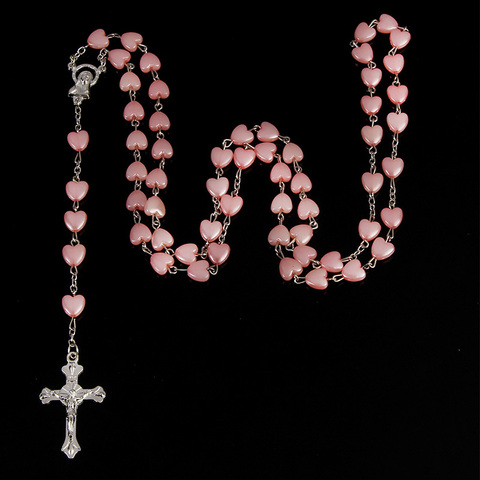Catholic porcelain white love rosary prayer necklace, Mary blessing rosary prayer necklace, porcelain white heart-shaped beads ► Photo 1/4