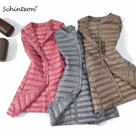 Schinteon New Women Ultra Light Down Vest Casual Long Slim Waistcoat High Quality Winter Bottoming Vest M-4XL ► Photo 1/6