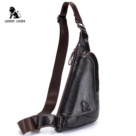 Genuine Leather Man's Chest Bags Crossbody Handbag Triangle Messenger Shoulder Blosa Phone Small Mochila Business Travel Gift ► Photo 1/6