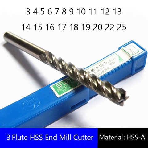 Three 3 Flute HSS End Mill Cutter CNC Bit Milling Cutter Extra Long 3 4 5 6 7 8 9 10 11 12 13 14 15 16 17 18 19 20 22 25 ► Photo 1/5