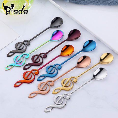 8 Color Stainless Steel Tea Spoons Small Coffee Spoons Creative Music Symbol Spoons For Ice Cream Dessert Tea Party Tableware ► Photo 1/6