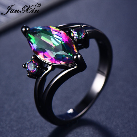 12 Color Unique Mystery Female Girls Rainbow Ring Fashion 14KT Black Gold Jewelry Bohemian Vintage Wedding Rings For Women ► Photo 1/6