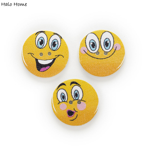 30pcs 2 Hole Mixed Smiling face Round Wood Buttons Crafts 25mm Decor Clothing Sewing Scrapbooking ► Photo 1/3