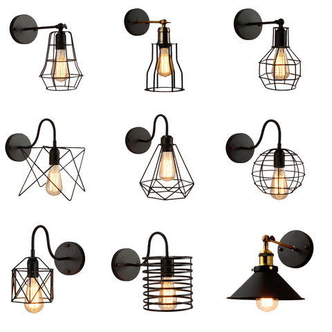 Loft American Iron Black Lampshade Wall Lamp Vintage Cage Guard Sconce Loft Lighting Fixture Modern Indoor Lighting Wall Lamps ► Photo 1/6