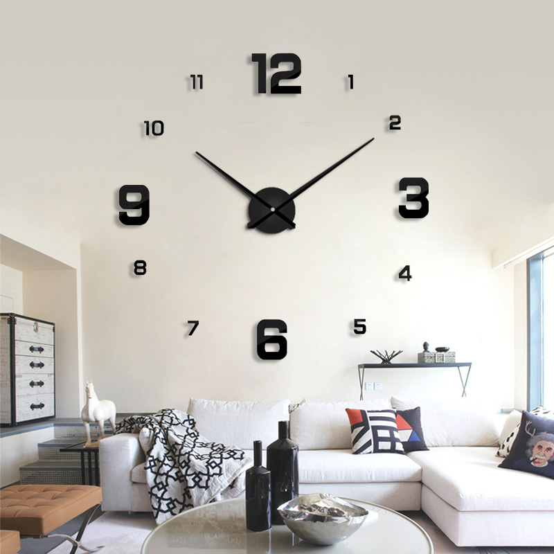 3D Real Big Wall Clock Rushed Mirror Wall Sticker DIY Living Room Home Decor 