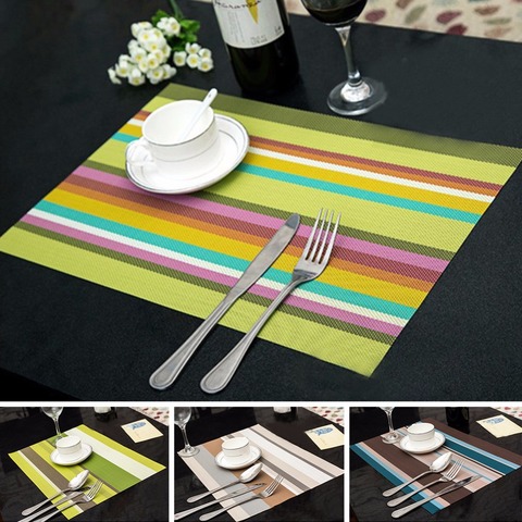 4PCS/Lot Heat Resistant PVC Kitchen Dinning Stripe Table Placemats for Table Mat Manteles Doilies Cup Mats Coaster Pad 45*30cm ► Photo 1/5