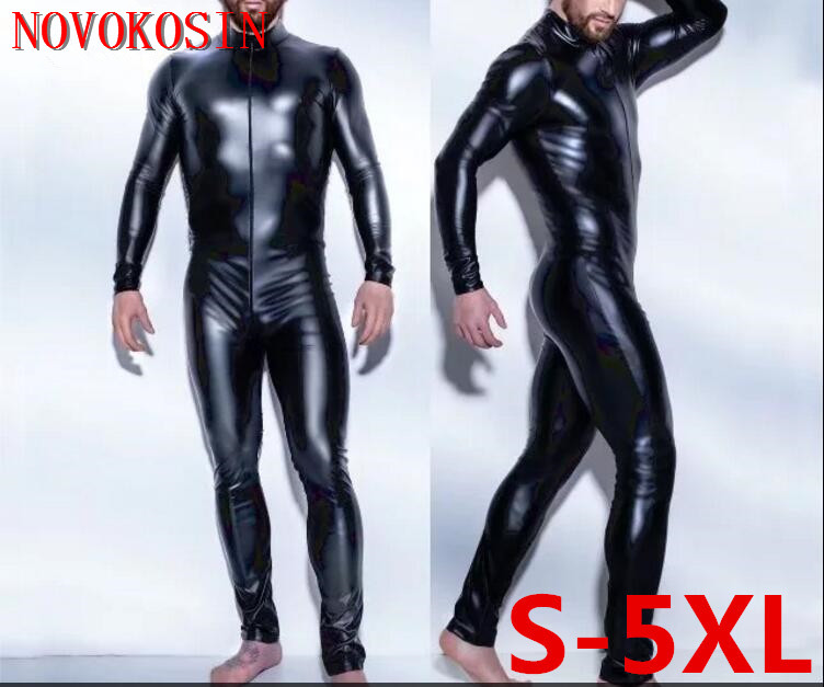 KH29 Plus Size S-5XL Sexy Men Catsuit Faux Leather Front Zipper Over Crotch  2022 Bodysuit Fetish Costume Night Club DS Lingerie - Price history &  Review