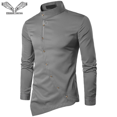 VISADA JAUNA 2022 New Men Fashion Long Sleeved Muslim Shirt Solid Slim Fit Business Shirts Men Casual Irregular Dress Camisas ► Photo 1/6