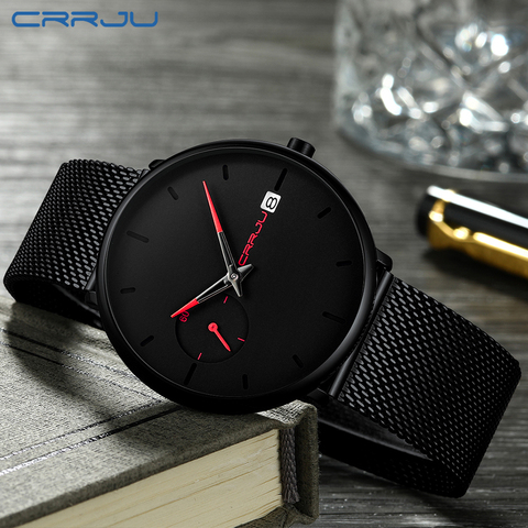 Mens Watch CRRJU Men Chronograph Luxury Waterproof Watches Fashion