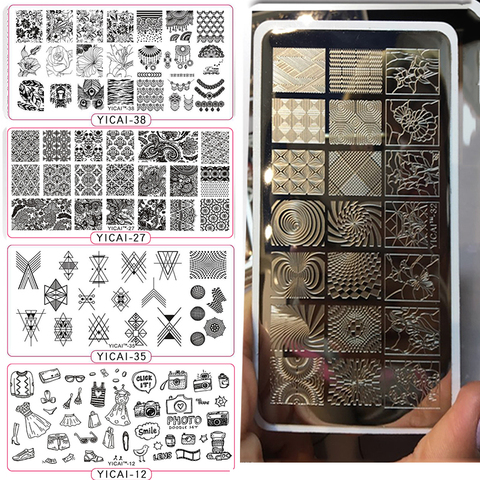 YICAIRE 1Pc Geometric Peacock Image Stamping Template Stencils For Nails, Reusable Rhombus Nail Art Template Manicure Plate 435Q ► Photo 1/6