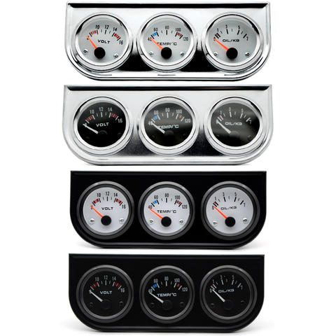 Water Temp Oil Pressure Volt Gauge 52mm 3 in 1 Triple Gauge Kit Black/Chrome Bezel Black/White Face With Temp&Pressure Sensor ► Photo 1/6