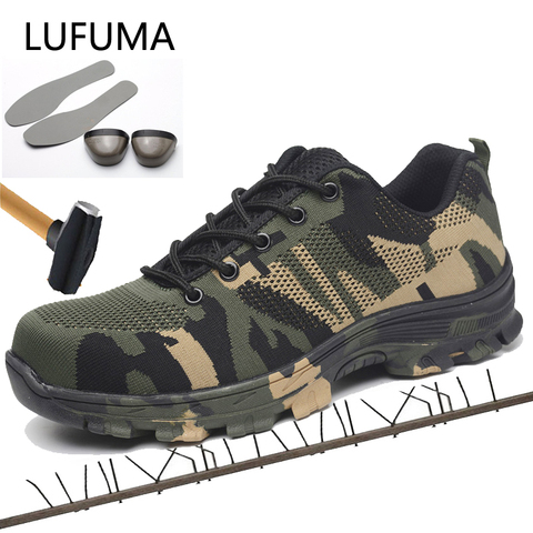 LUFUMA Construction Men's Outdoor Plus Size Steel Toe Cap Work Boots Shoes Men Camouflage Puncture Proof Safety Shoes Breathable ► Photo 1/6