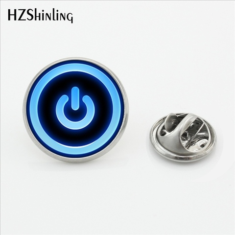 2017 New Fashion Power Button On Off Lapel Pins Round Power Button Butterfly Fashion Jewelry Stainless Steel Brooch Pins ► Photo 1/6