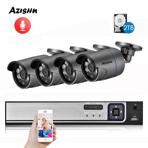 AZISHN H.265 5MP POE NVR  CCTV Security System 5.0MP Audio Record IP Camera metal 6IR P2P Onvif Outdoor Video Surveillance Kit ► Photo 1/6