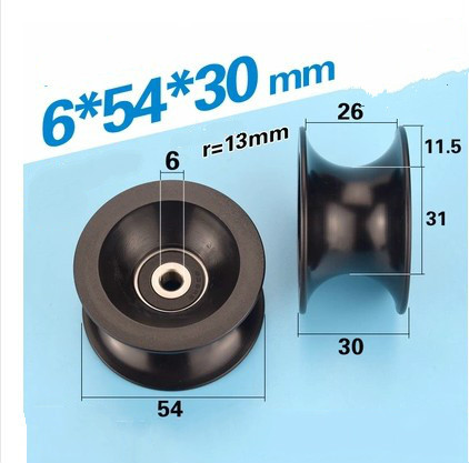 6*54*30mm 25mm diameter track, groove U roller, plastic 636 stainless steel bearing, pulley plastic guide wheel ► Photo 1/3