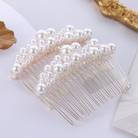 2022 New Fashion Women Pearl Hair Combs Wedding Hair Accessories Hair Pin Rhinestone Tiara Bridal Clips Bride Hair Jewelry ► Photo 1/6