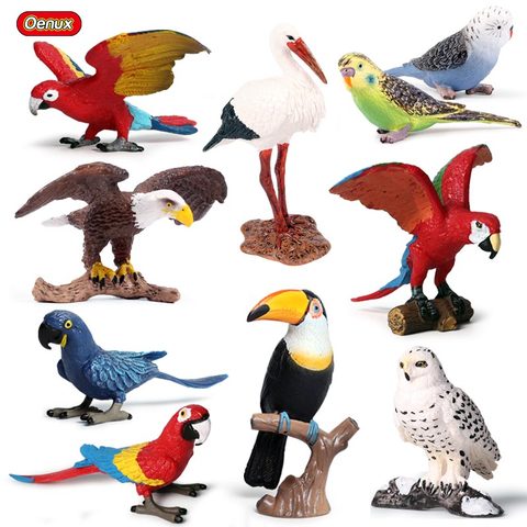 Oenux Original Wild Bird Animals Paradise Flamingos Macaw Sea Gull Pelican Owl Toucan Figurines PVC Action Figure Miniature Toy ► Photo 1/6
