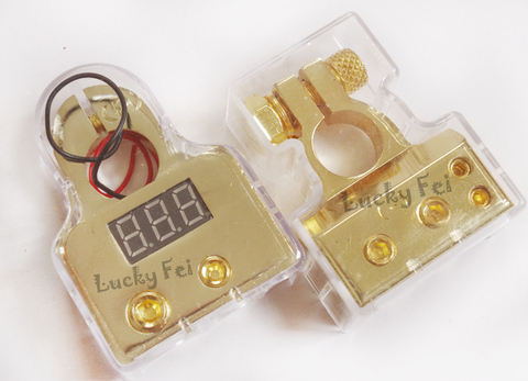 2 unids 0 / 4 / 8 Awg pair of gold digital battery terminal clamps with a built in LED digital display  Car battery terminal ► Photo 1/6