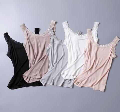 100% Silk Knit Lace Camisole Tank Top Vest Shirt Sleepwear Spaghetti Strap TG312 ► Photo 1/6