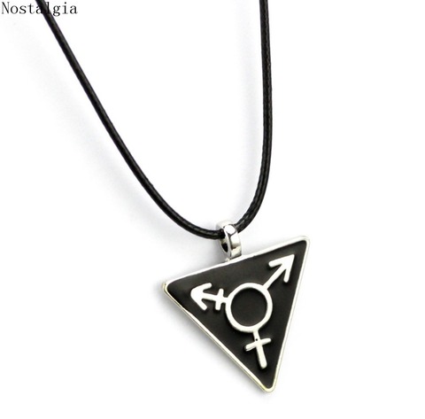 Free Ship Dark Black Transgender Necklace Male Female Symbol Triangle Gay Pendant Pewter LGBT Gay Pride Pendant Necklace For Gay ► Photo 1/6