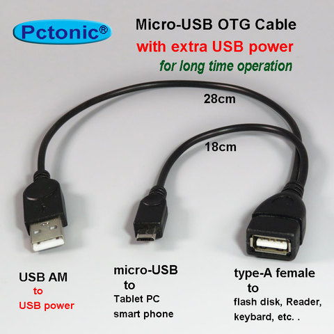 2 in 1 additional power micro-USB OTG Cable with external type-A USB power cable for supply extra USB charging mobile HDD diver ► Photo 1/2