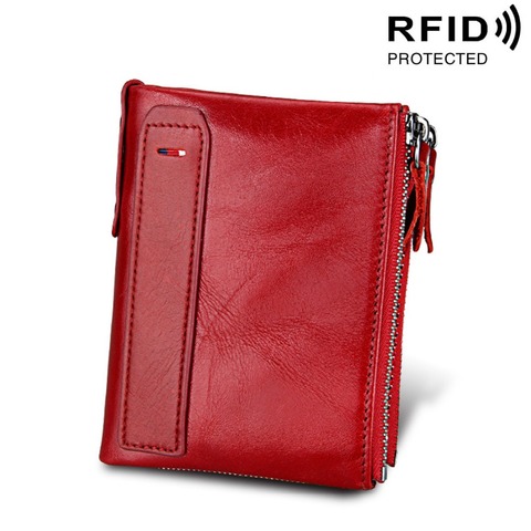 RFID Double Zipper Women Wallets Genuine Cow Leather High Quality Card Holder Female Purse Vintage Coin Holder Wallets For Girl ► Photo 1/6