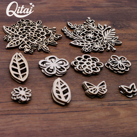 QITAI 33Pcs/lot Flowers and leaves and butterflies Wood Crafts DIY Scrapbooking Embellishments Home Decoration accessories WF307 ► Photo 1/6