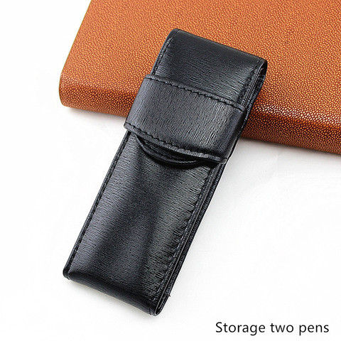Genuine High Quality Leather Fountain Pen Case / Bag for 2 Pens - Black Pen Holder / Pouch ► Photo 1/3