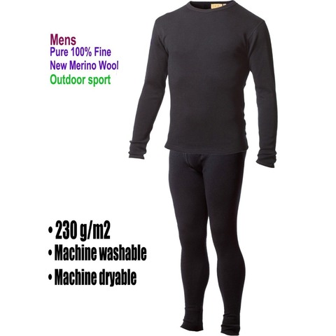Men's male 100% Pure Merino Wool Winter Base Layer Thermal Warm Sweater Underwear Breathable Mid weight Tops Pants Bottom Set ► Photo 1/6