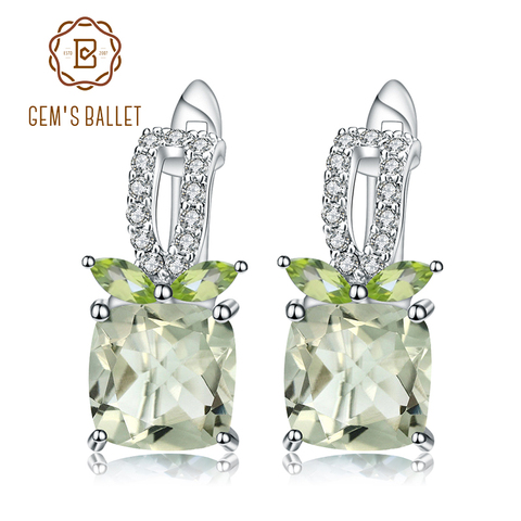 GEM'S BALLET 4.16Ct Natural Green Amethyst Gemstone Earrings 925 Sterling Silver Stud Earrings for Women Wedding Fine Jewelry ► Photo 1/6