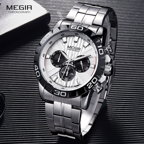 MEGIR Men's Business Chronograph Quartz Watches Stainless Steel Waterproof Luminous Dress Wristwatch Man Relogios 2087 White ► Photo 1/6