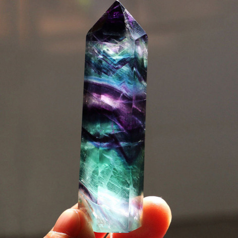 4-6.4cm Natural Fluorite Crystal Colorful Striped Fluorite Quartz Crystal Stone Point Healing Hexagonal Wand Treatment Stone ► Photo 1/5