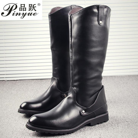 2022 Over Knee High Boots Mens Black Military Boots Natural Cow Leather Men Long Waterproof Snowboots Equestrian Motocycle Boots ► Photo 1/6